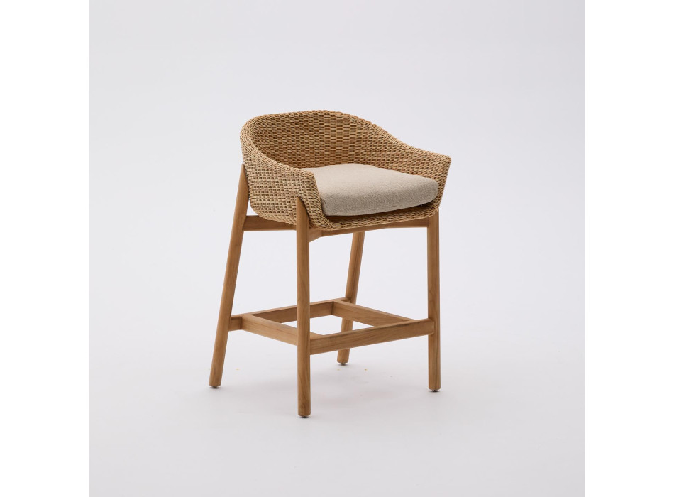 Galea Hocker aus massivem Teakholz und synthetischem Rattan, 75 cm FSC 100%