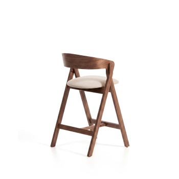 Godia-Hocker aus beigefarbenem Chenille und Eichenfurnier mit Finish
