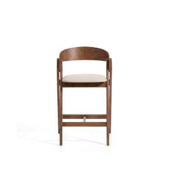 Godia-Hocker aus beigefarbenem Chenille und Eichenfurnier mit Finish