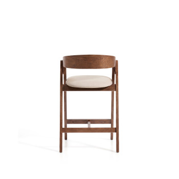 Godia-Hocker aus beigefarbenem Chenille und Eichenfurnier mit Finish