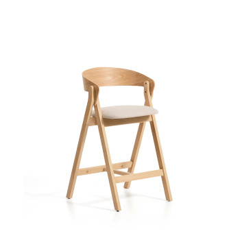 Godia-Hocker aus beigefarbenem Chenille und Eichenfurnier mit Finish