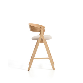 Godia-Hocker aus beigefarbenem Chenille und Eichenfurnier mit Finish