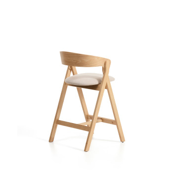 Godia-Hocker aus beigefarbenem Chenille und Eichenfurnier mit Finish