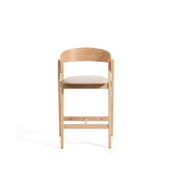 Godia-Hocker aus beigefarbenem Chenille und Eichenfurnier mit Finish