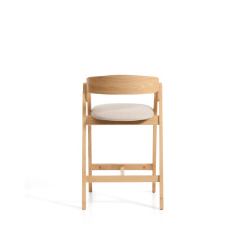 Godia-Hocker aus beigefarbenem Chenille und Eichenfurnier mit Finish