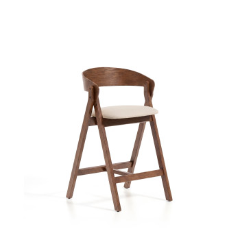 Godia-Hocker aus beigefarbenem Chenille und Eichenfurnier mit Finish