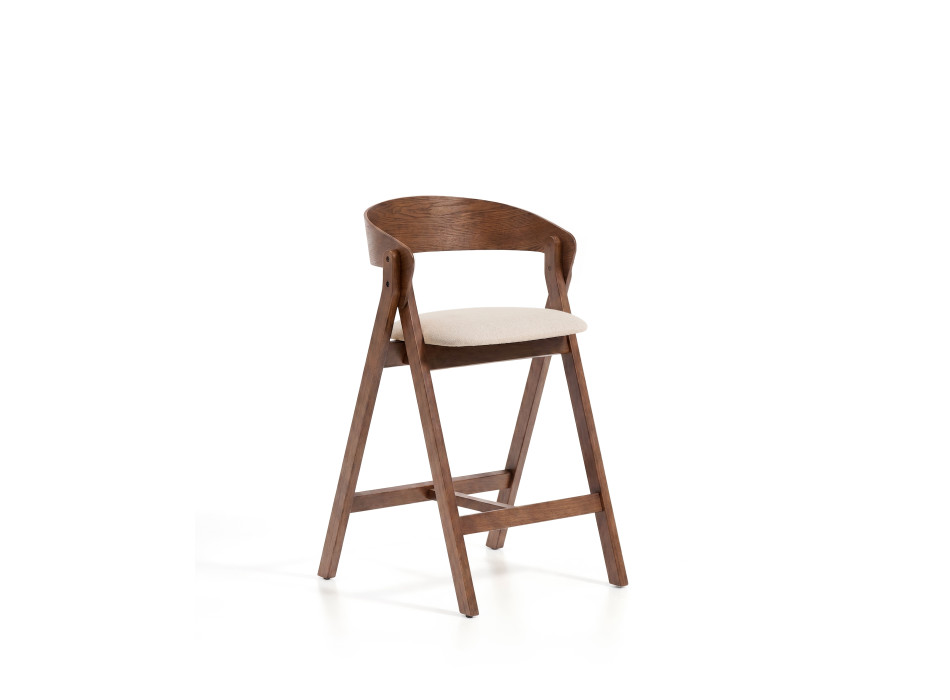 Godia-Hocker aus beigefarbenem Chenille und Eichenfurnier mit Finish