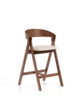 Godia-Hocker aus beigefarbenem Chenille und Eichenfurnier mit Finish