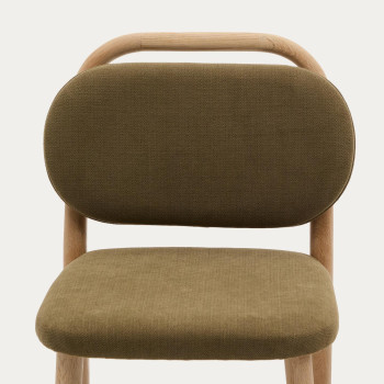 Helda Hocker aus grünem Chenille und massiver Eiche FSC Mix Credit 65 cm