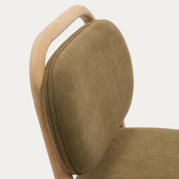 Helda Hocker aus grünem Chenille und massiver Eiche FSC Mix Credit 65 cm