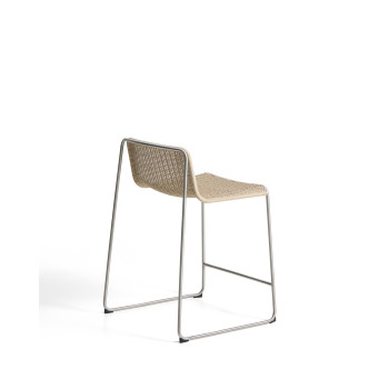Stapelbarer Hocker Tavari aus beigefarbenem Kunstseil und gebürstetem Edelstahl AISI 304, 65 cm