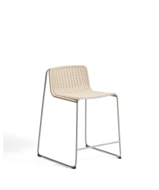 Stapelbarer Hocker Tavari aus beigefarbenem Kunstseil und gebürstetem Edelstahl AISI 304, 65 cm