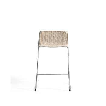 Stapelbarer Hocker Tavari aus beigefarbenem Kunstseil und gebürstetem Edelstahl AISI 304, 75 cm