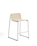 Stapelbarer Hocker Tavari aus beigem Kunstseil und gebürstetem Edelstahl AISI 304, 75 cm