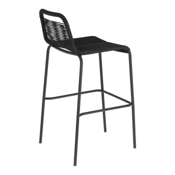Lambton-Hocker aus schwarzem Seil und schwarz lackiertem Stahl, Höhe 74 cm