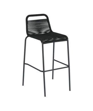 Lambton-Hocker aus schwarzem Seil und schwarz lackiertem Stahl, Höhe 74 cm
