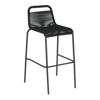 Lambton-Hocker aus schwarzem Seil und schwarz lackiertem Stahl, Höhe 74 cm