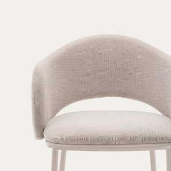 Maina Hocker aus beigem Chenille und Stahlbeinen mit beigem Finish FSC Mix Credit 65 cm