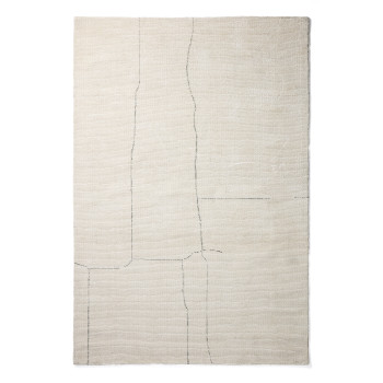 Lisdan-Teppich aus ecrufarbenen Kunstfasern mit grünem grafischem Detail, 200 x 300 cm