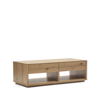 Alguema Couchtisch mit 2 Schubladen, Eichenfurnier, Naturfinish, 140 x 60 cm