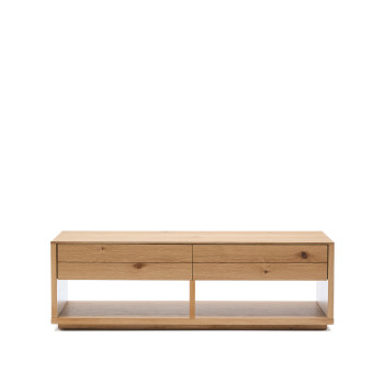 Alguema Couchtisch mit 2 Schubladen, Eichenfurnier, Naturfinish, 140 x 60 cm