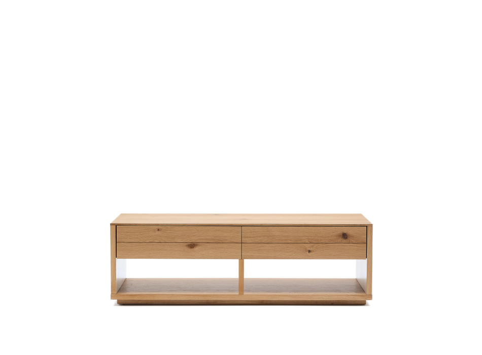 Alguema Couchtisch mit 2 Schubladen, Eichenfurnier, Naturfinish, 140 x 60 cm