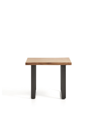 Uxue Beistelltisch aus massivem Akazienholz und schwarzen Stahlbeinen, 65 x 65 cm