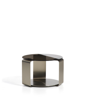 Dolven Couchtisch aus braunem Glas und gebürstetem Stahl, Ø 60 cm