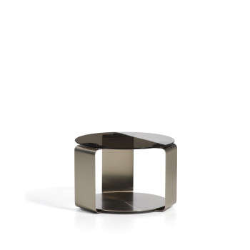 Dolven Couchtisch aus braunem Glas und gebürstetem Stahl, Ø 60 cm