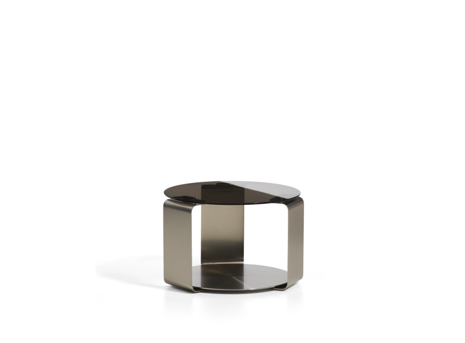 Dolven Couchtisch aus braunem Glas und gebürstetem Stahl, Ø 60 cm