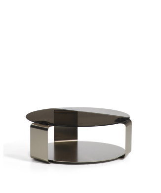 Dolven Couchtisch aus braunem Glas und gebürstetem Stahl, Ø 80 cm