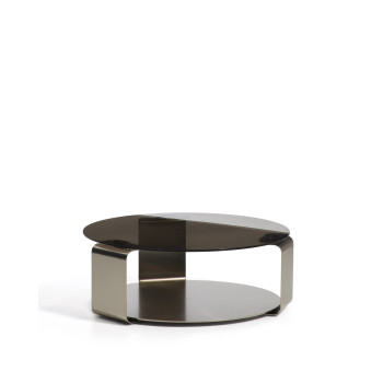 Dolven Couchtisch aus braunem Glas und gebürstetem Stahl, Ø 80 cm