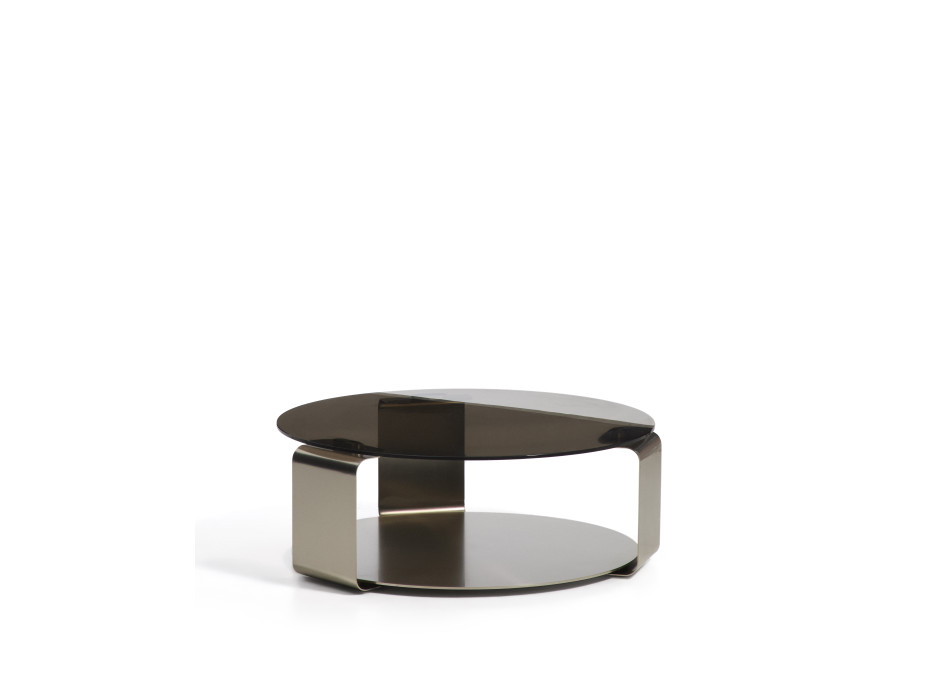 Dolven Couchtisch aus braunem Glas und gebürstetem Stahl, Ø 80 cm