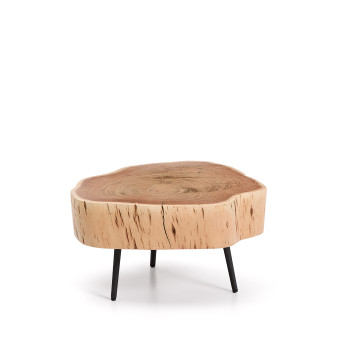 Couchtisch Tavine aus massivem Akazienholz mit gebleichter Oberfläche und schwarzen Stahlbeinen, Ø 49 cm