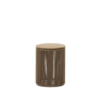 Dandara Couchtisch aus Stahl, beigefarbenem Seil und massivem Akazienholz Ø40 cm FSC 100%