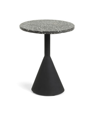 Delano Couchtisch aus schwarzem Terrazzo und Stahlbeinen in schwarzer Ausführung, Ø 40 cm