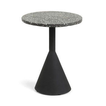 Delano Couchtisch aus schwarzem Terrazzo und Stahlbeinen in schwarzer Ausführung, Ø 40 cm