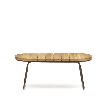 Salguer Outdoor-Couchtisch, massives Akazienholz, brauner Stahl, Ø 100 x 50 cm, FSC 100%