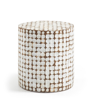 Necoco Couchtisch aus massivem Mangoholz und Kokosnussschalen Ø 40 cm