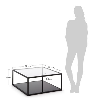 Quadratischer Couchtisch Blackhill 80 x 80 cm aus transparentem schwarzem Glas