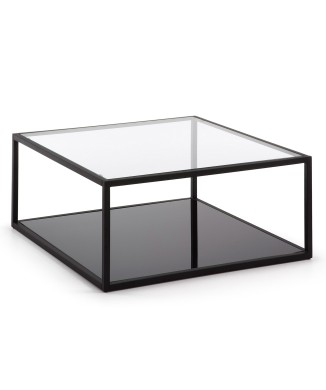 Quadratischer Couchtisch Blackhill 80 x 80 cm aus transparentem schwarzem Glas
