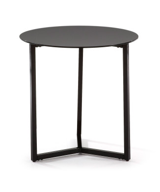 Raeam Couchtisch aus gehärtetem Glas und schwarz lackiertem Stahl, Ø 50 cm