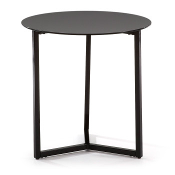 Raeam Couchtisch aus gehärtetem Glas und schwarz lackiertem Stahl, Ø 50 cm