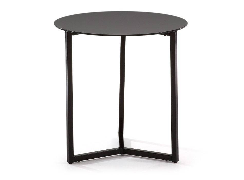 Raeam Couchtisch aus gehärtetem Glas und schwarz lackiertem Stahl, Ø 50 cm
