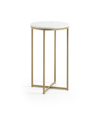 Sheffield Couchtisch aus weißem Marmor und Stahlbeinen mit Gold-Finish, Ø 43 cm
