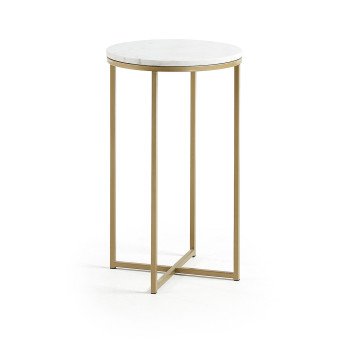 Sheffield Couchtisch aus weißem Marmor und Stahlbeinen mit Gold-Finish, Ø 43 cm