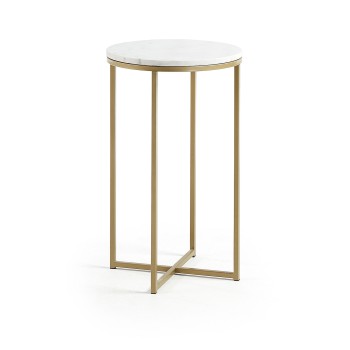 Sheffield Couchtisch aus weißem Marmor und Stahlbeinen mit Gold-Finish, Ø 43 cm