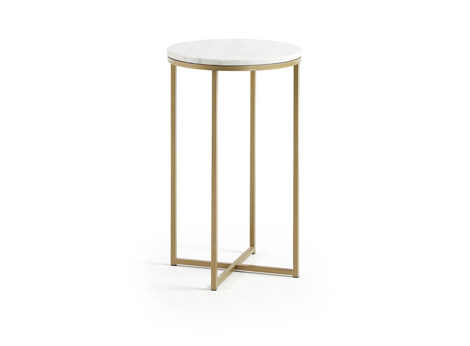 Sheffield Couchtisch aus weißem Marmor und Stahlbeinen mit Gold-Finish, Ø 43 cm