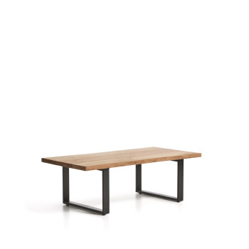 Uxue Couchtisch aus massivem Akazienholz und schwarzen Stahlbeinen, 130 x 64 cm