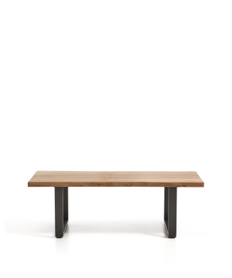 Uxue Couchtisch aus massivem Akazienholz und schwarzen Stahlbeinen, 130 x 64 cm